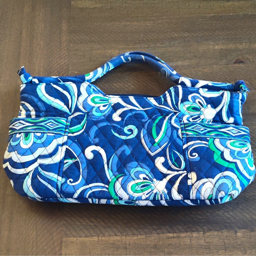 Vera Bradley Blue Paisley Quilted Top Handle Small Shoulder Bag Outer Pockets
